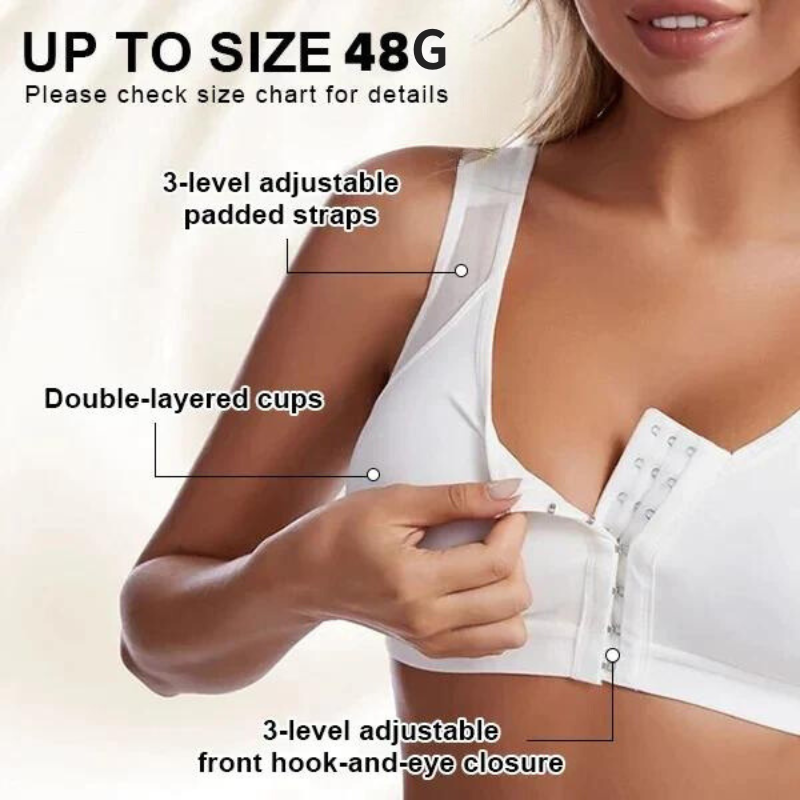 Women's Cotton Plus Size Front Closure Wireless Support Posture Bra