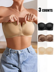 Women's Comfortable Breathable Scallop Trim Hook & Eye Front Bralette