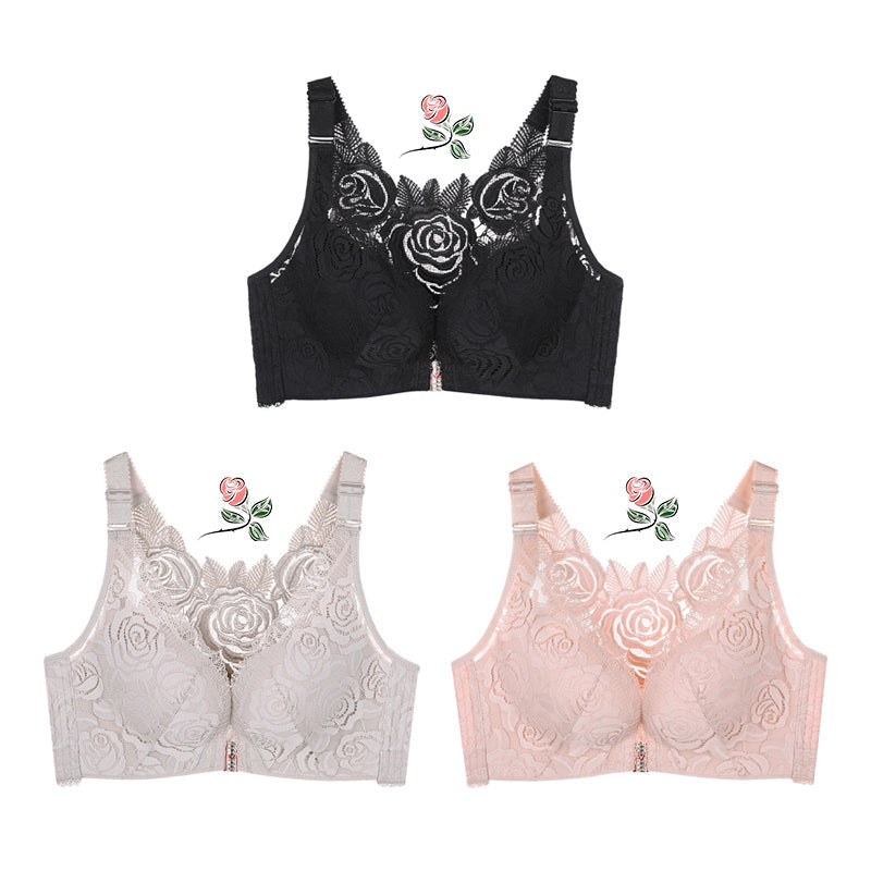 ELIZABETH® Front Fastening '5D' Stereoscopic Rose Embroidery Bra（BUY 1 GET 2 FREE）(3 PACK)