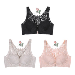 ELIZABETH® Front Fastening '5D' Stereoscopic Rose Embroidery Bra（BUY 1 GET 2 FREE）(3 PACK)