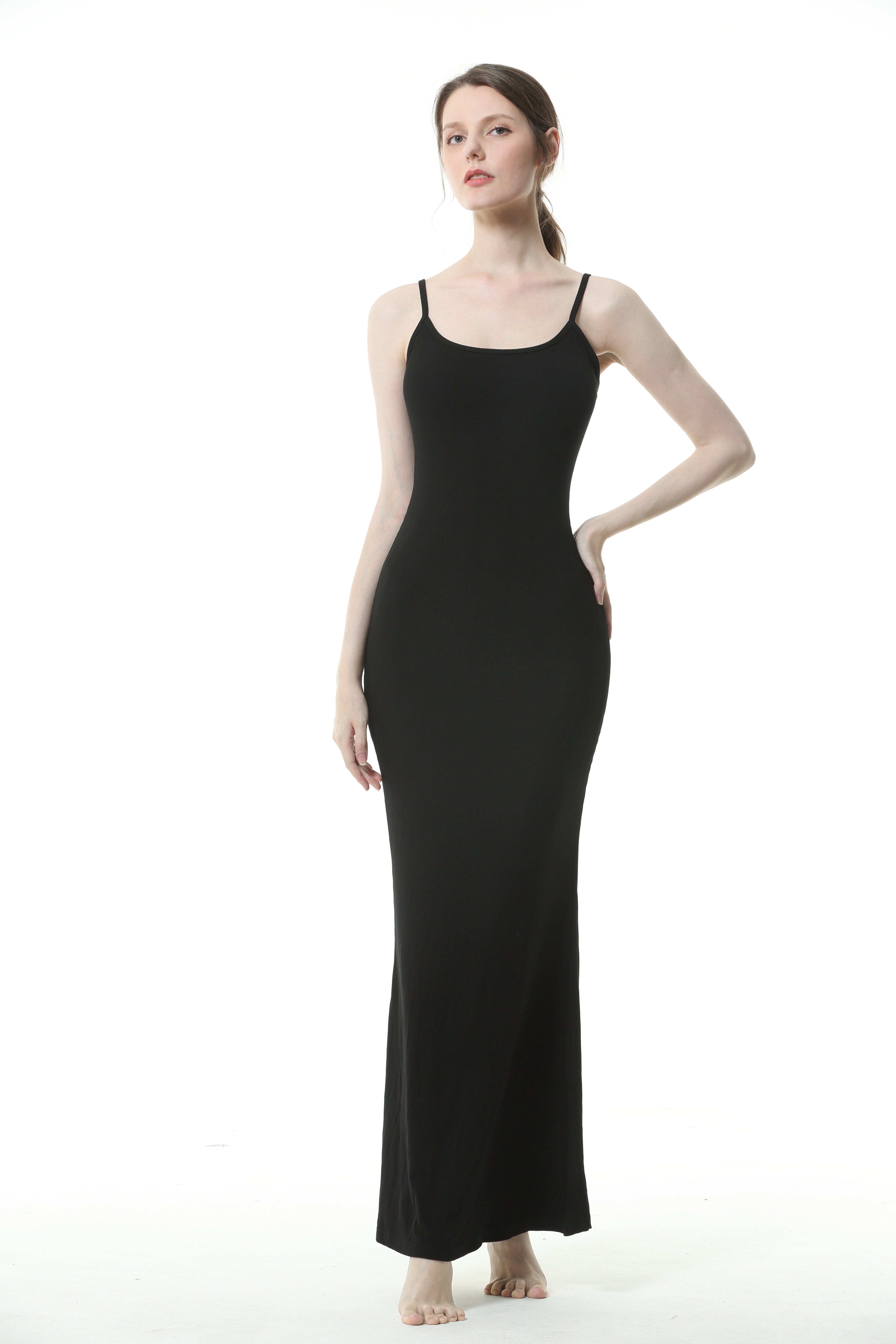 ELIZABETH®Celebrity-Inspired Soft Lounge Long Slip Dress | Onyx