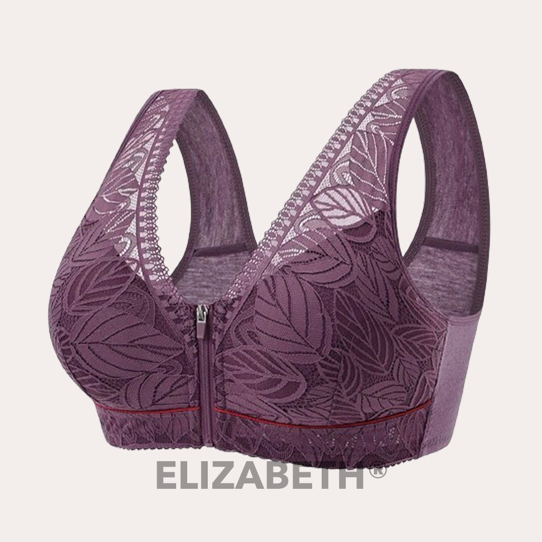 ELIZABETH® Comfort Lace Wireless Front Zip Bra-Black+Beige+Purple (Buy 1 Get 2 Free) (3 PACK)