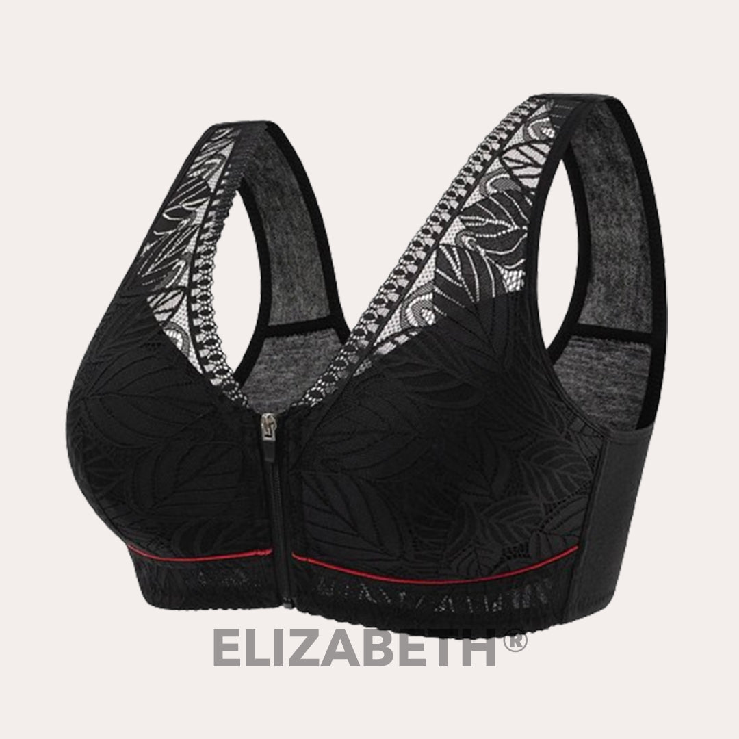 ELIZABETH® Comfort Lace Wireless Front Zip Bra-Black+Beige+Purple (Buy 1 Get 2 Free) (3 PACK)