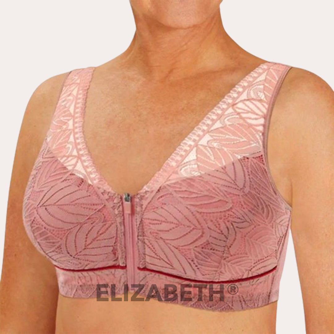 ELIZABETH® Comfort Lace Wireless Front Zip Bra-Black+Beige+Purple (Buy 1 Get 2 Free) (3 PACK)