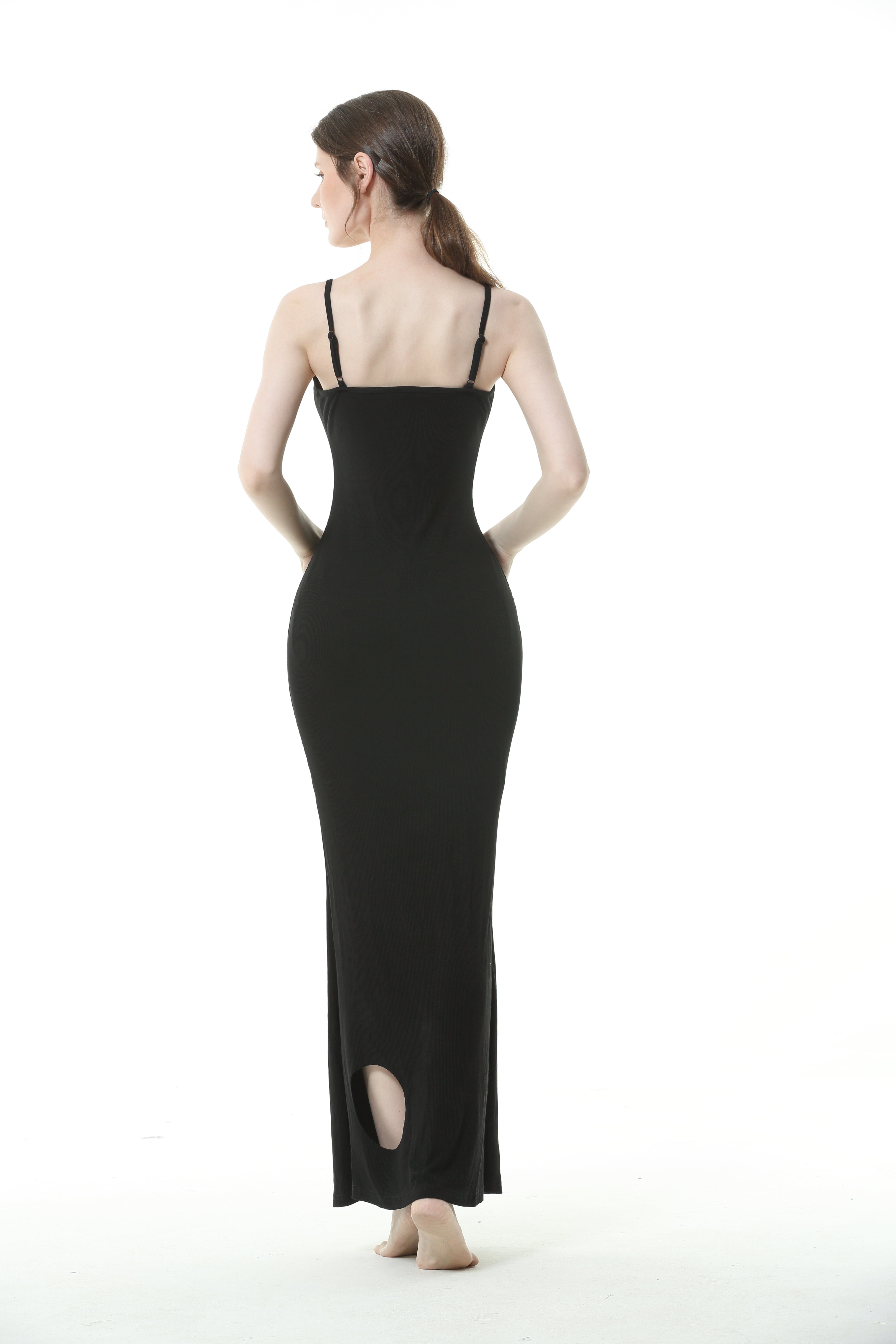 ELIZABETH®Celebrity-Inspired Soft Lounge Long Slip Dress | Onyx