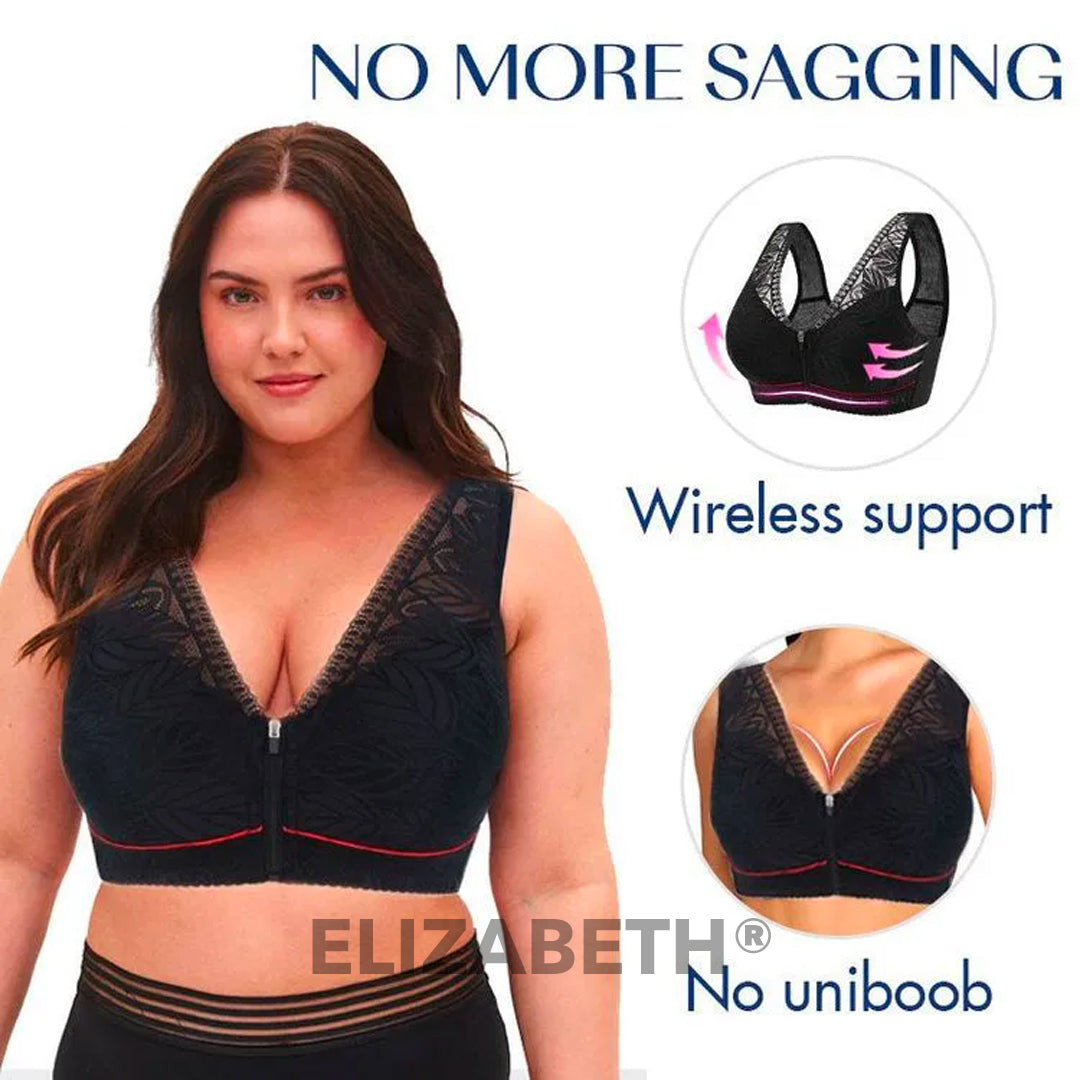 ELIZABETH® Comfort Lace Wireless Front Zip Bra-Black+Beige+Purple (Buy 1 Get 2 Free) (3 PACK)