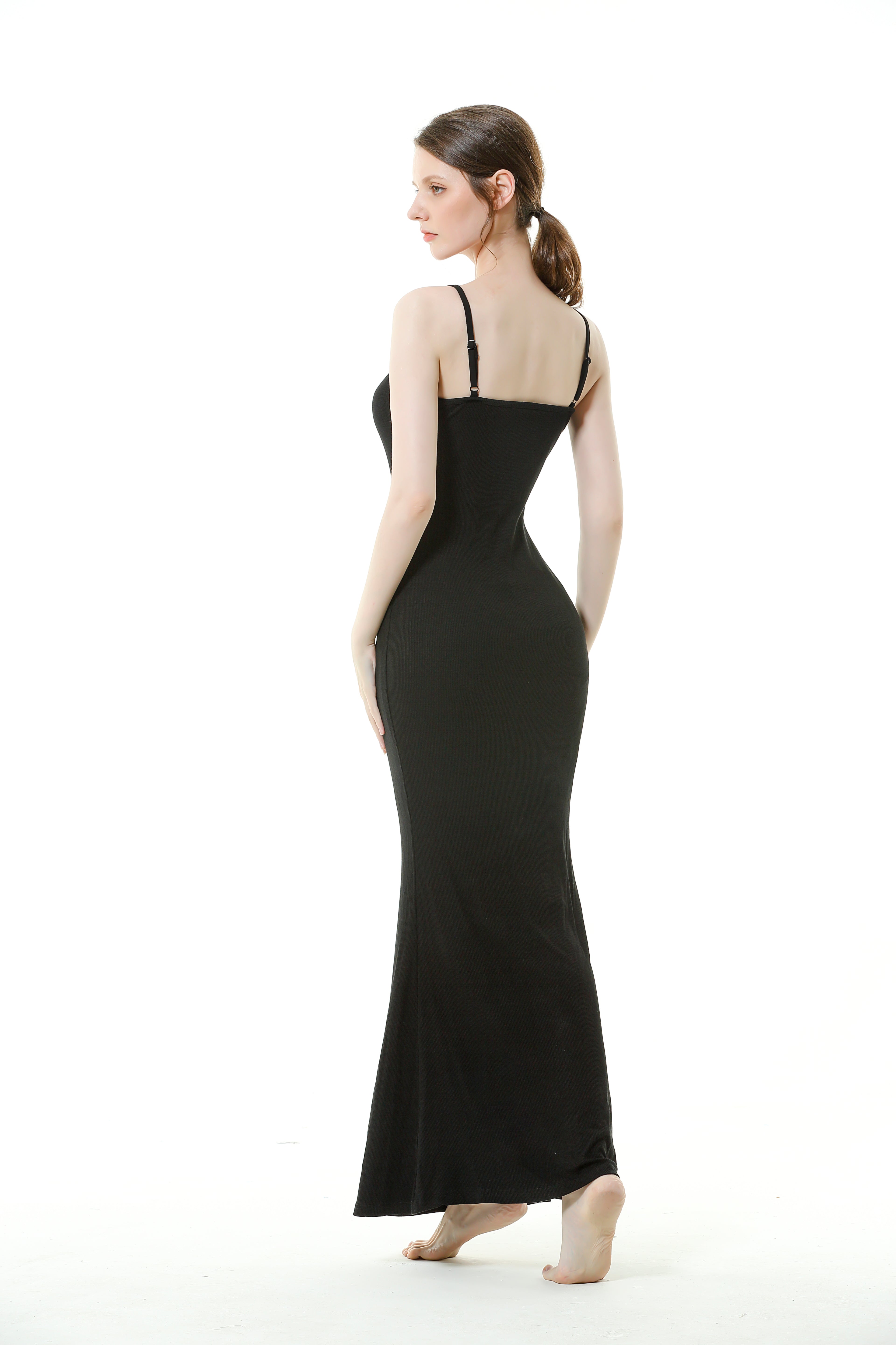 ELIZABETH®Celebrity-Inspired Soft Lounge Long Slip Dress | Onyx