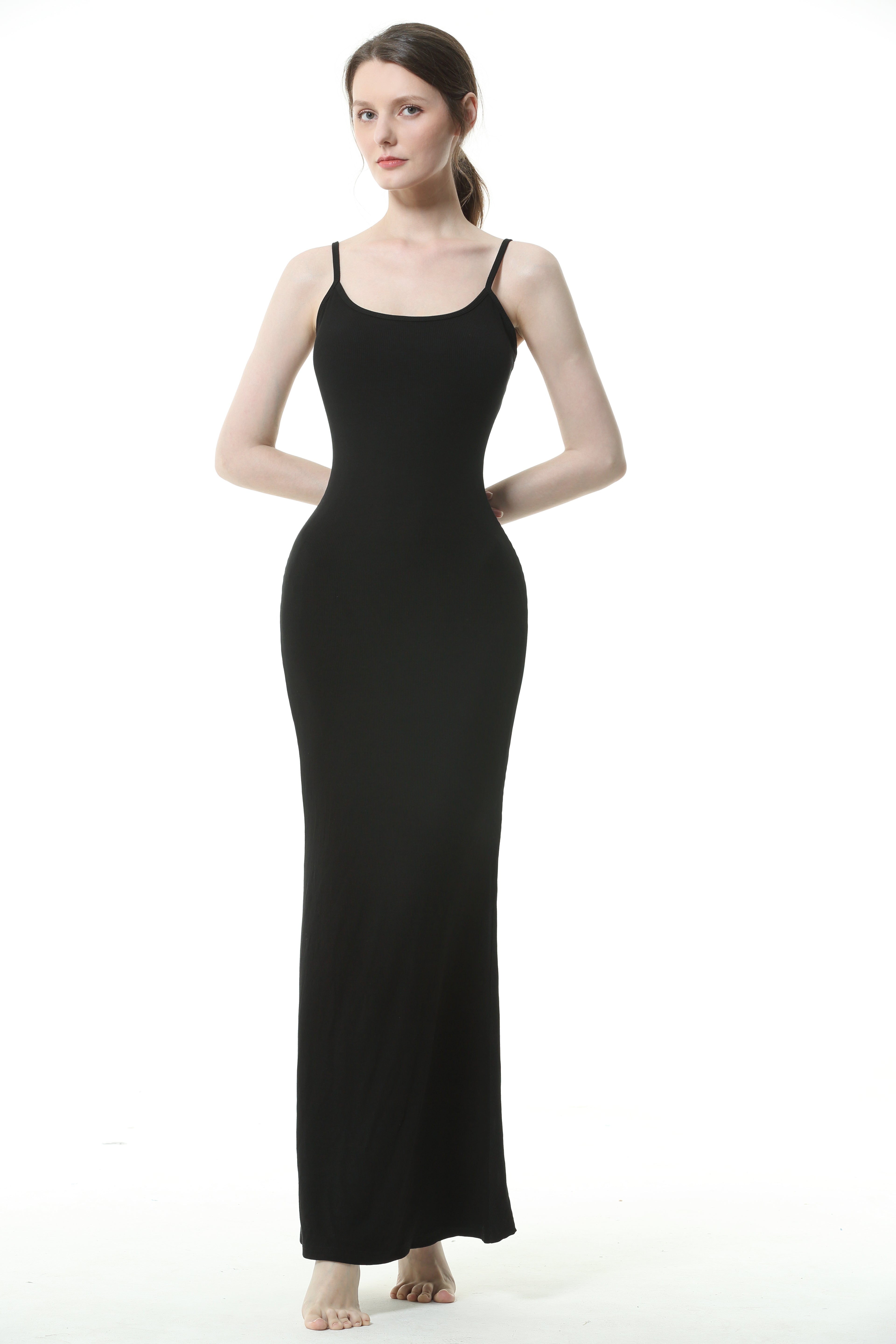 ELIZABETH®Celebrity-Inspired Soft Lounge Long Slip Dress | Onyx