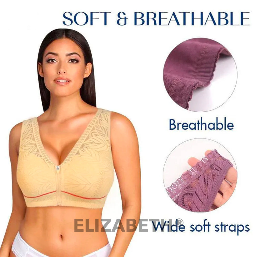 ELIZABETH® Comfort Lace Wireless Front Zip Bra-Black+Beige+Purple (Buy 1 Get 2 Free) (3 PACK)