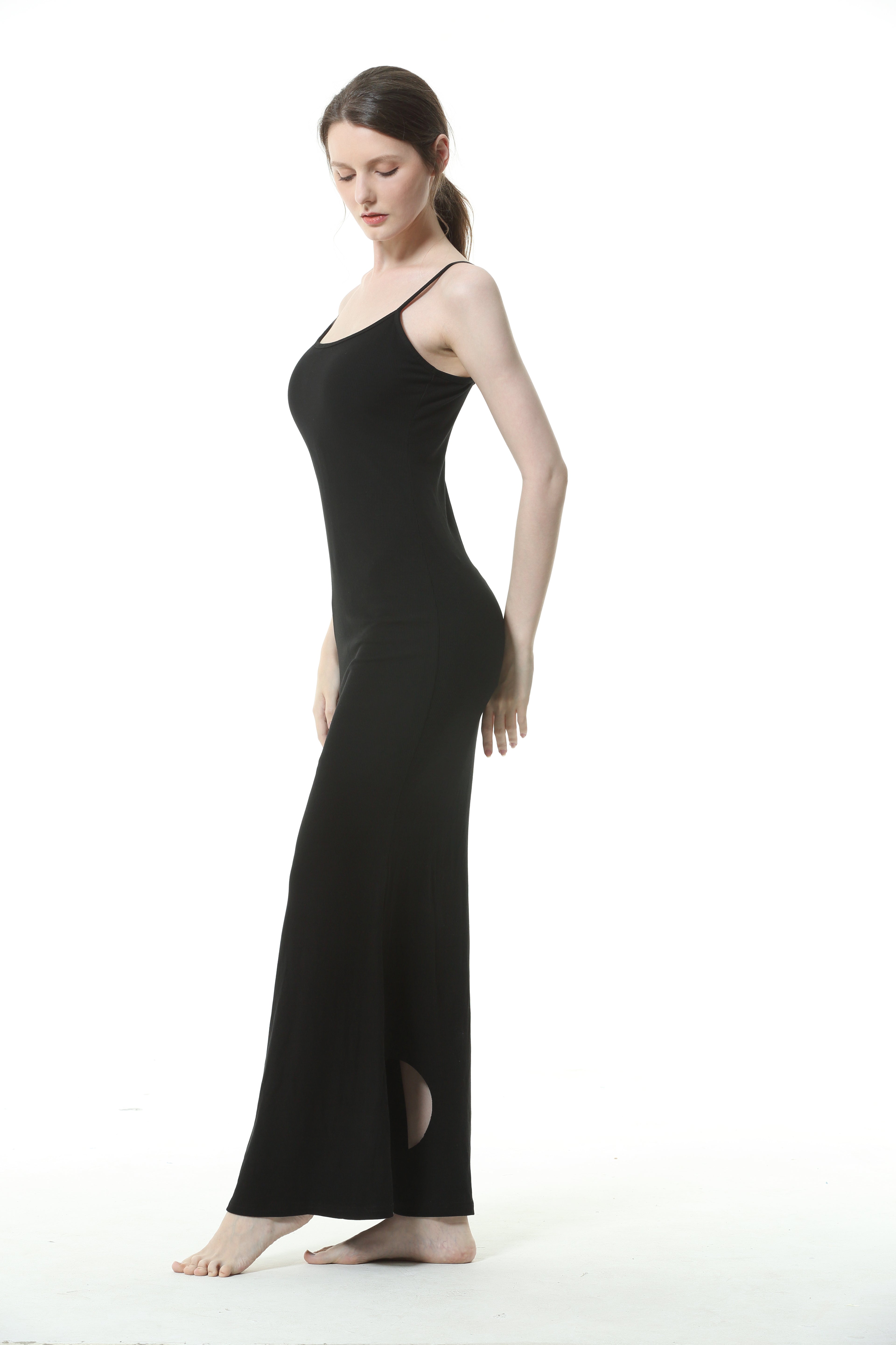 ELIZABETH®Celebrity-Inspired Soft Lounge Long Slip Dress | Onyx