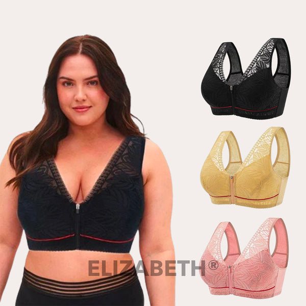 ELIZABETH® Front Closure Plus Size Full Coverage Lace Bra-Black – Elizabeth  Bra