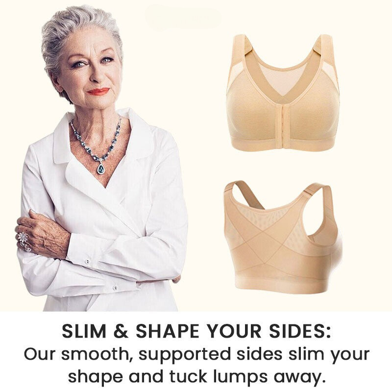 2Pcs Thin Cotton Bras for Seniors Front Closure Sleep Bra Vest Mothers  Underwear Sports Bra for Medium Elderly Women (Color : Skin+Pink, Size 
