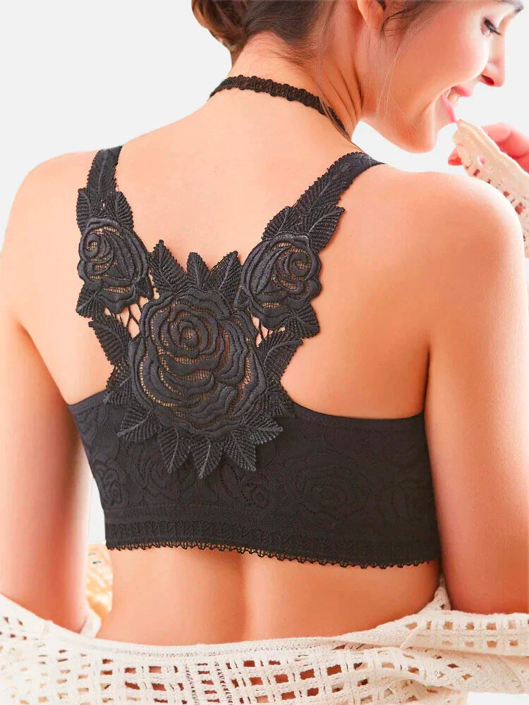 ELIZABETH® Front Fastening '5D' Stereoscopic Rose Embroidery Bra