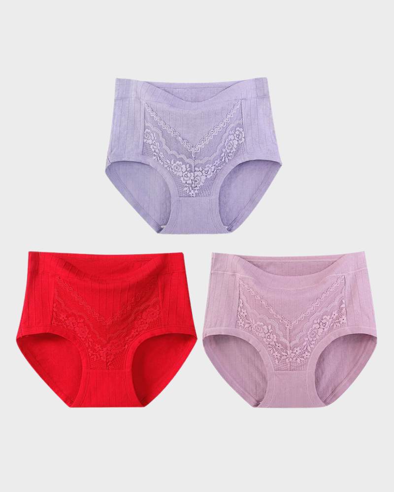 3-Pack Plus Size LeakProof Lace Cotton Panties