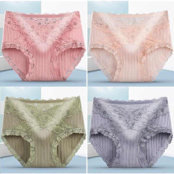 [ 4 PCS ] ELIZABETH®Sexy Lace Antibacterial Cotton Panties