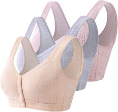 3Pack Woman Floral Wirefree Front Button Close Soft Cotton Bra