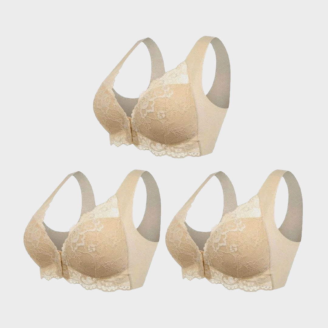 ELIZABETH®FRONT CLOSURE '5D' SHAPING WIRELESS BEAUTY BACK BRA(BUY 1 GET 2 FREE)-BEIGE