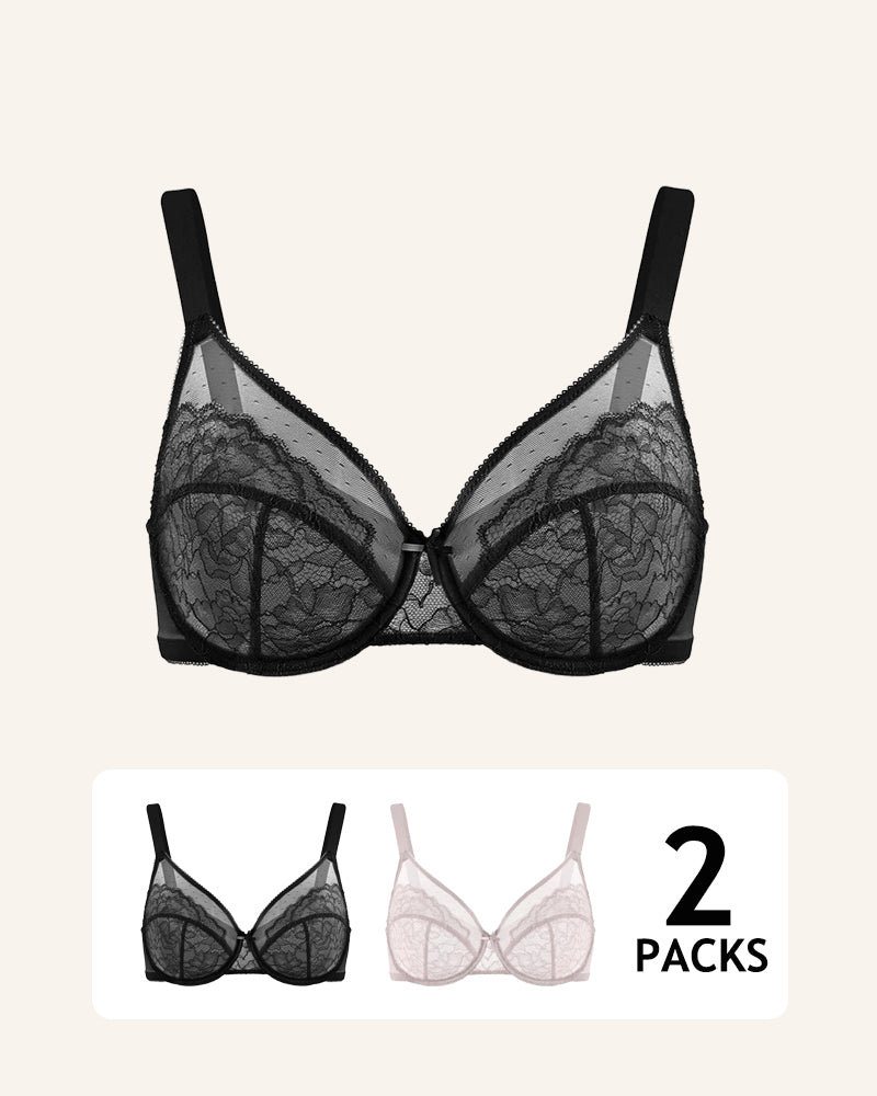 Full Coverage Lace Minimizer Bra - Petal 2 Pack