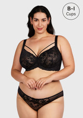 Pretty In Petals Black Unlined Strappy Lace Bra