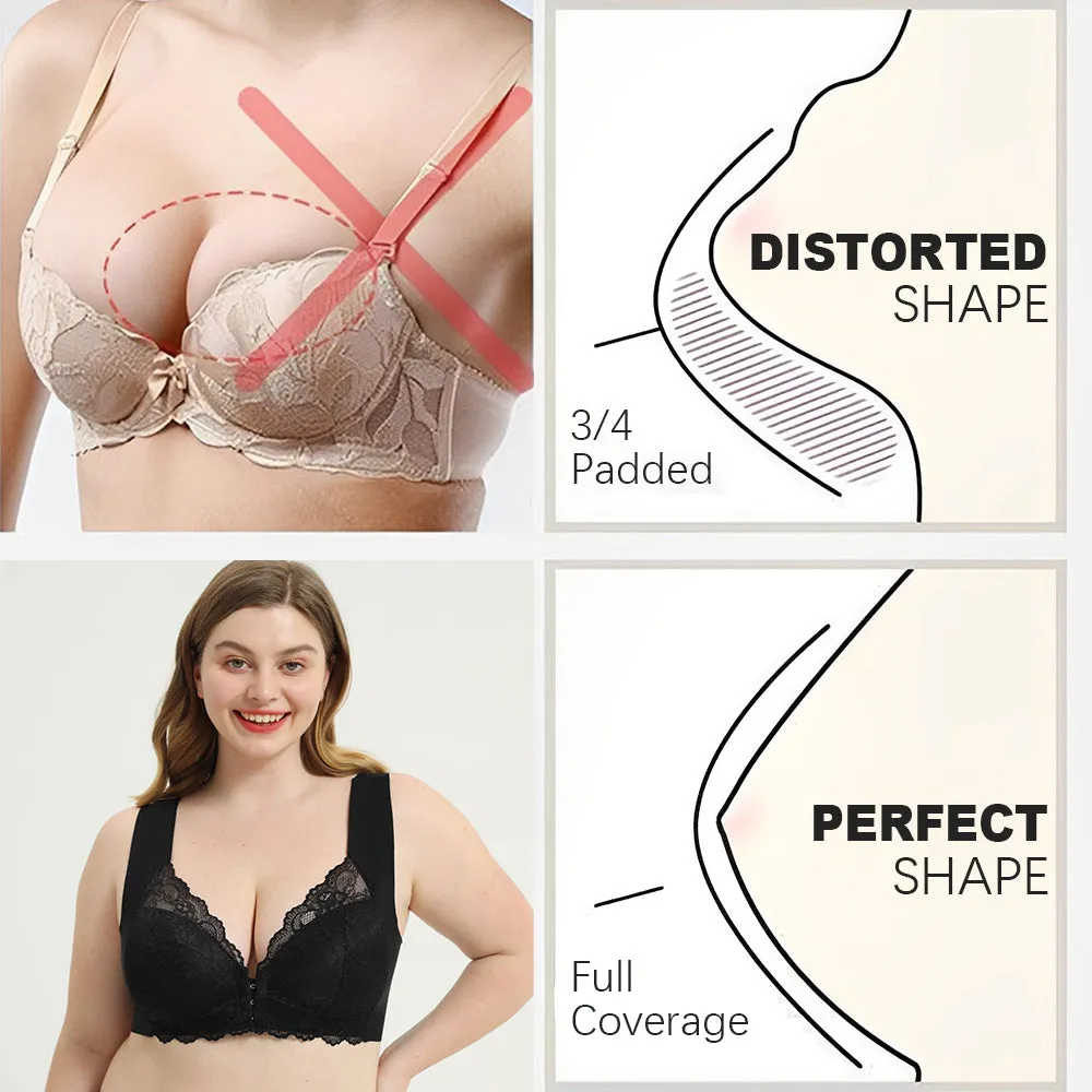 Bras for Women Plus Size Front Closure Back Support - Oversized Comfort  Soft Lace Large Busts Wirefree Non Padded Plus Size Bra S-6XL