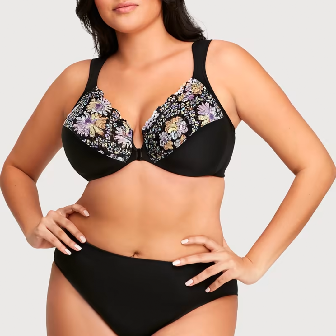 ELIZABETH®FRONT CLOSURE PLUS SIZE FULL COVERAGE LACE BRA(BUY 1 GET 2 FREE)(3FLORAL PRINT)