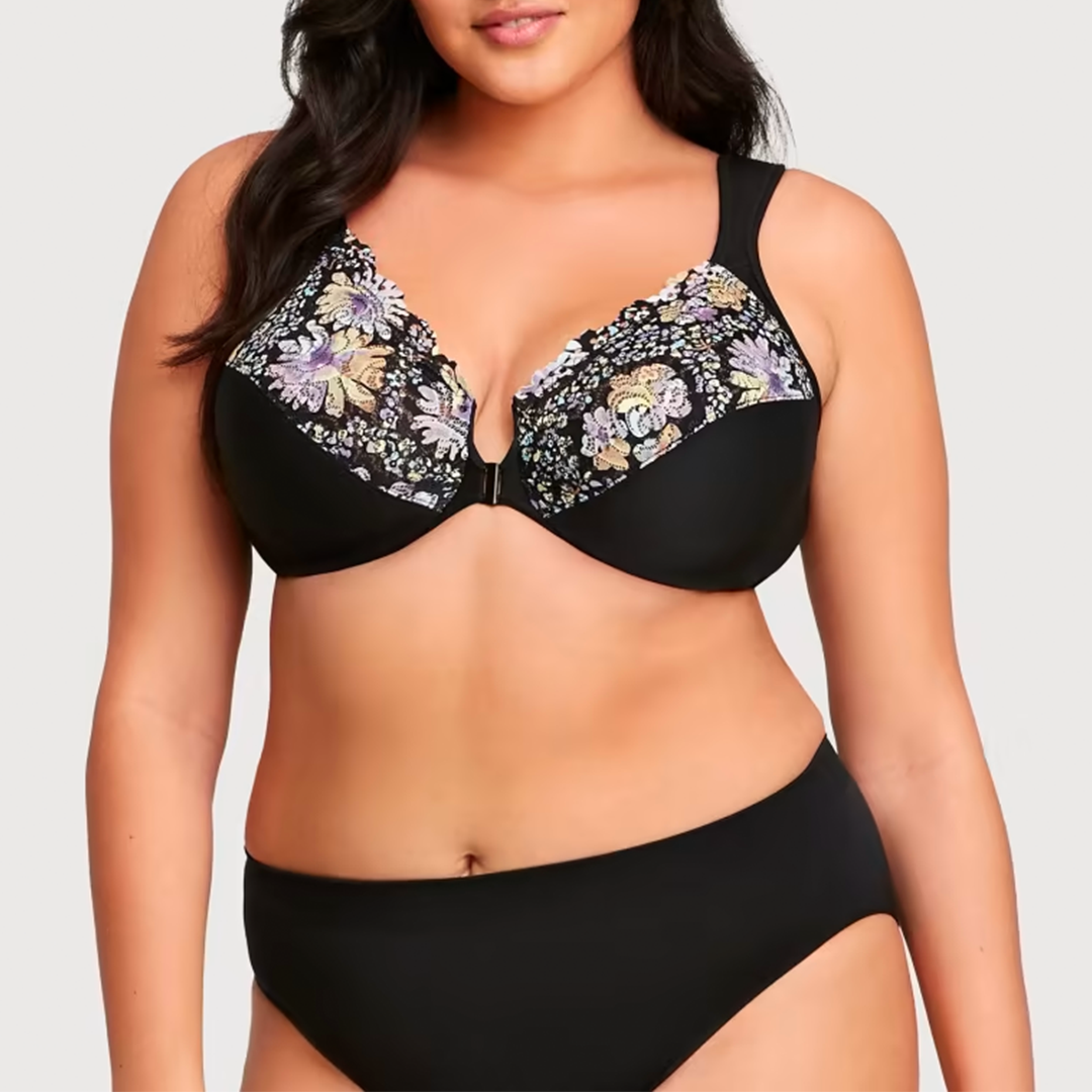 ELIZABETH®FRONT CLOSURE PLUS SIZE FULL COVERAGE LACE BRA(BUY 1 GET 2 FREE)(3FLORAL PRINT)