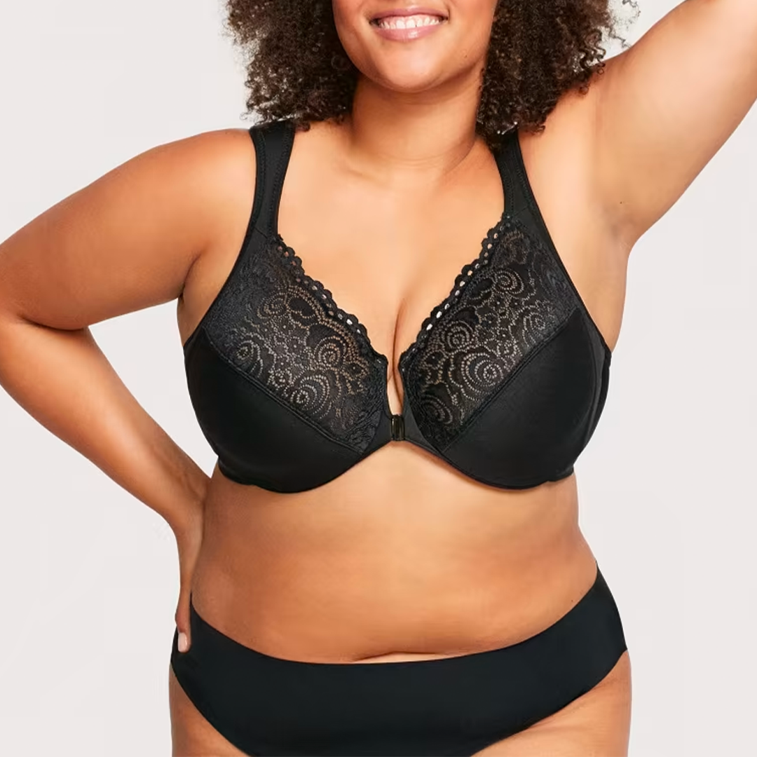 ELIZABETH®FRONT CLOSURE PLUS SIZE FULL COVERAGE LACE BRA(BUY 1 GET 2 FREE)(3BLACK)