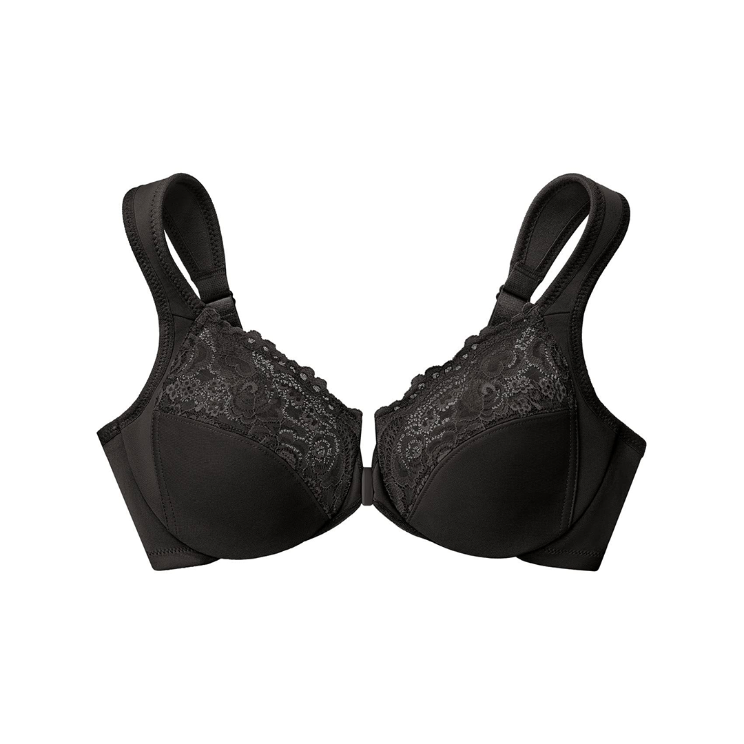 ELIZABETH®FRONT CLOSURE PLUS SIZE FULL COVERAGE LACE BRA(BUY 1 GET 2 FREE)(3BLACK)