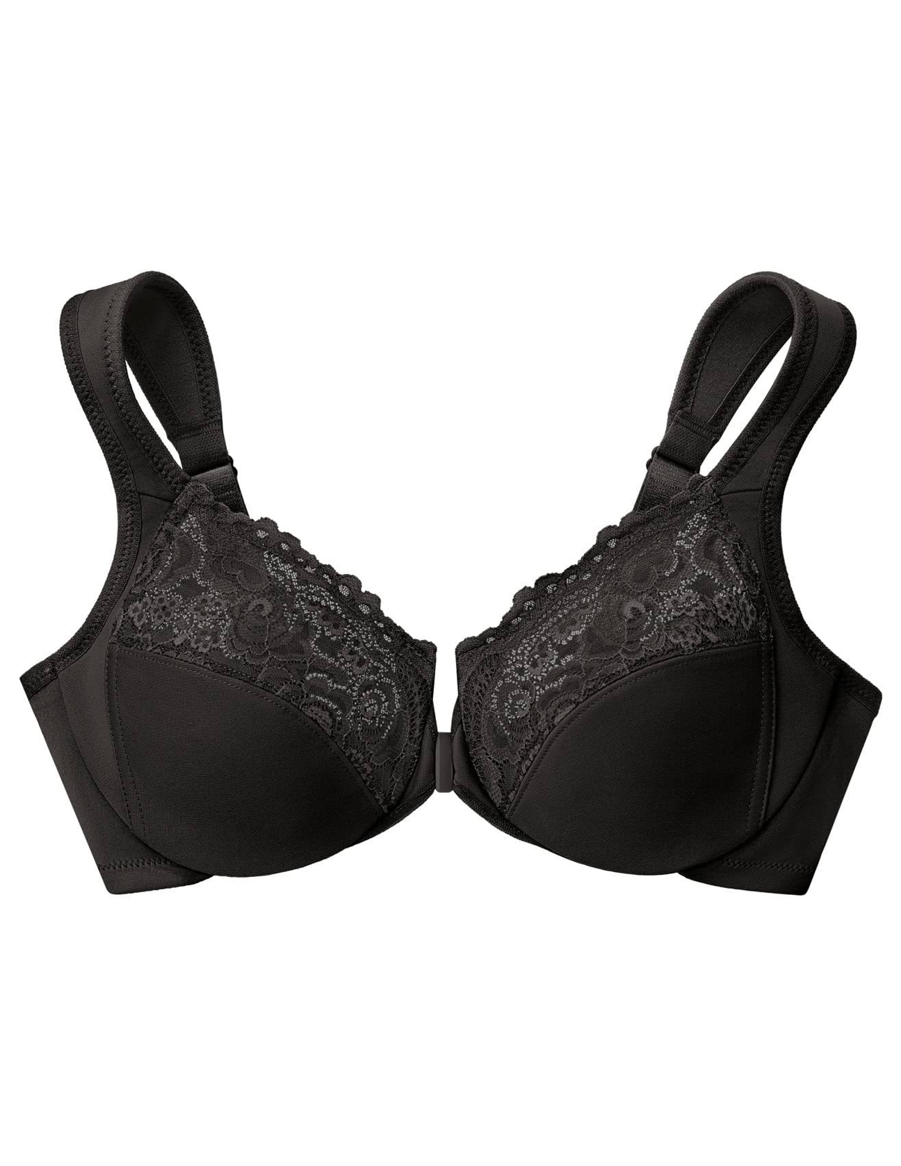 Front Hooks, Stretch-lace, Super-Lift, and Posture Correction - All in One  Bra, Front Closure Bras for Women Plus Size (Black,M) at  Women's  Clothing store