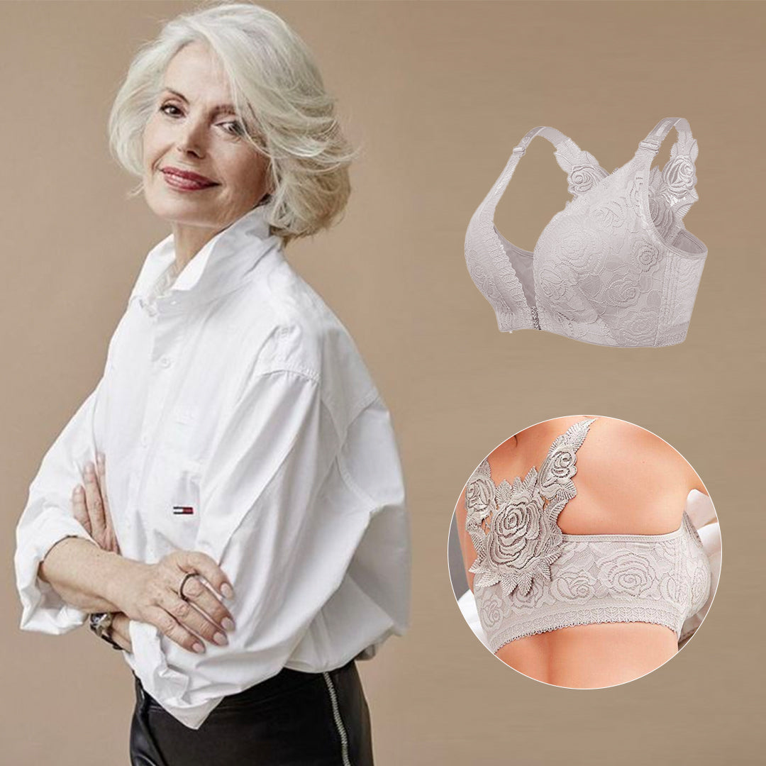 ELIZABETH® Front Fastening '5D' Stereoscopic Rose Embroidery Bra(BUY 1 GET 2 FREE)- Tea Green