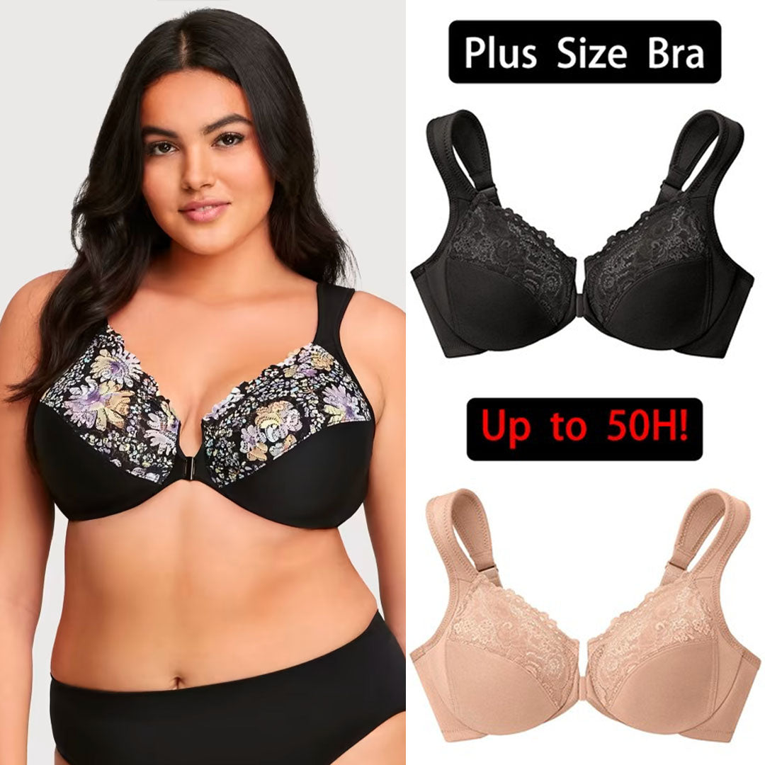 ELIZABETH®FRONT CLOSURE PLUS SIZE FULL COVERAGE LACE BRA(BUY 1 GET 2 FREE)(3PACK)