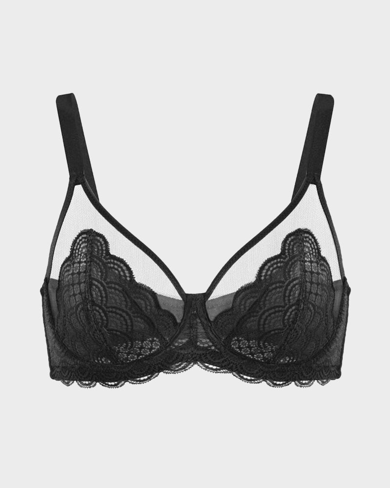 Full Coverage Lace Black Minimizer Bra Black