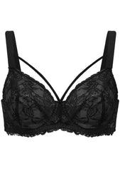 Pretty In Petals Black Unlined Strappy Lace Bra