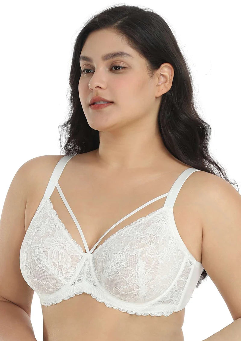 Pretty In Petals Black Unlined Strappy Lace Bra