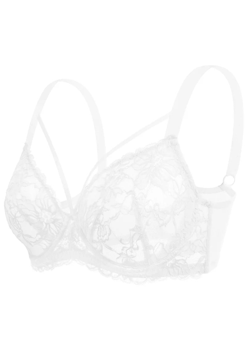 Pretty In Petals Black Unlined Strappy Lace Bra