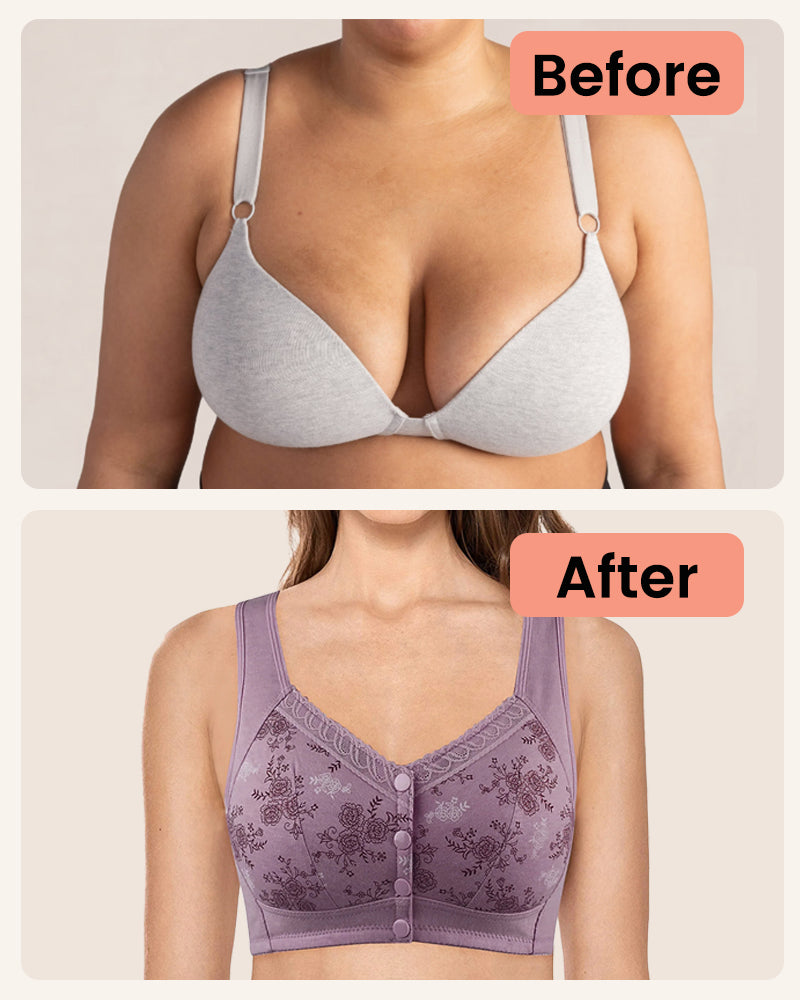 ELIZABETH® The Elderly Front Button Plus Size Cotton Bra