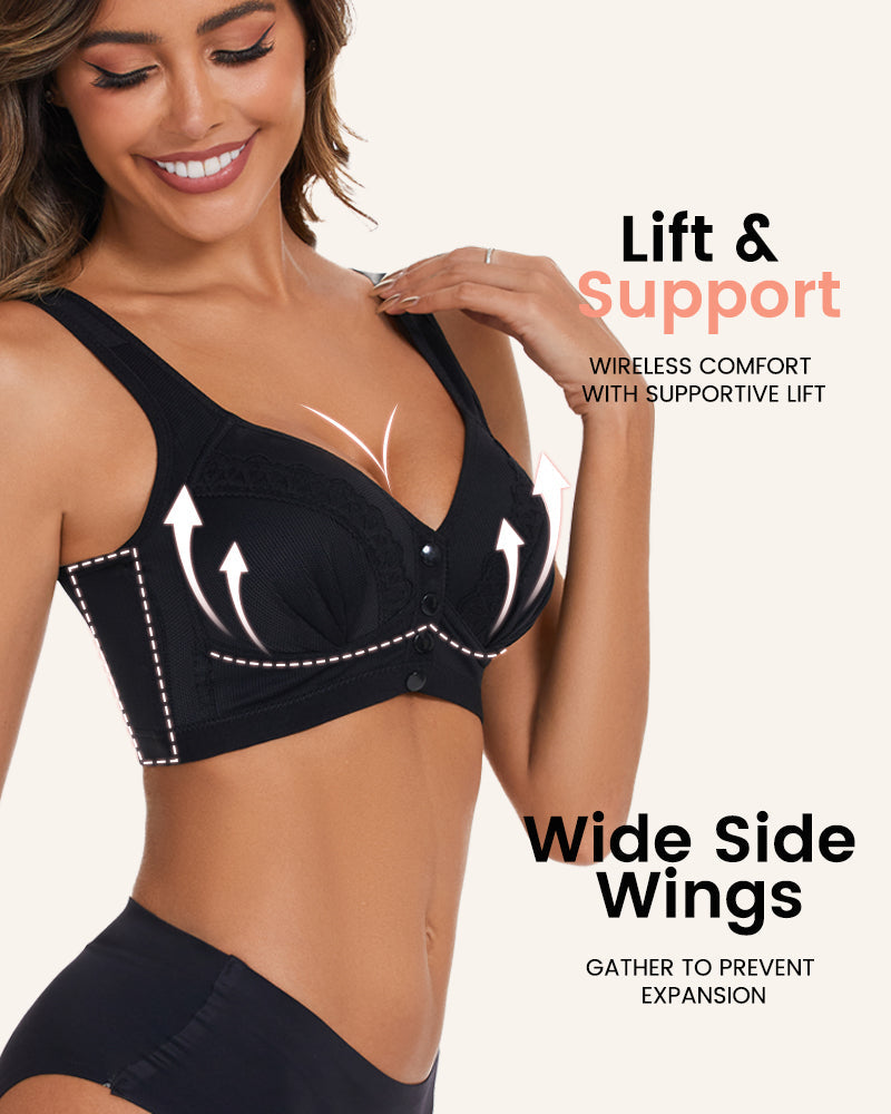 Front Button Breathable Skin-Friendly Cotton Bra-Black