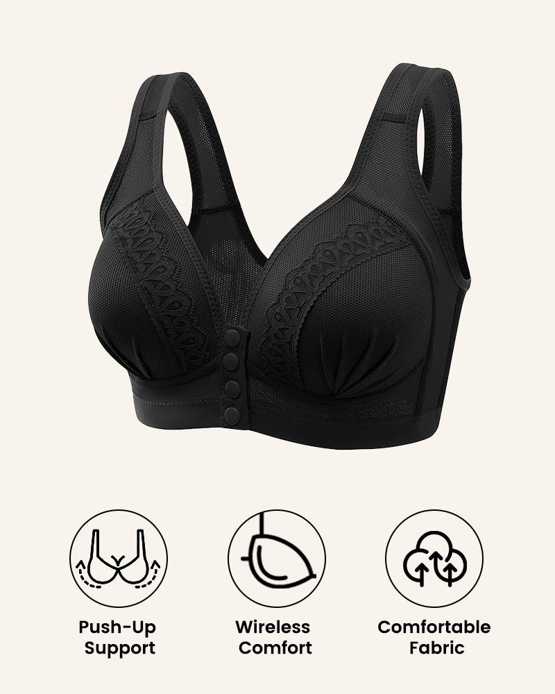 Front Button Breathable Skin-Friendly Cotton Bra-Black