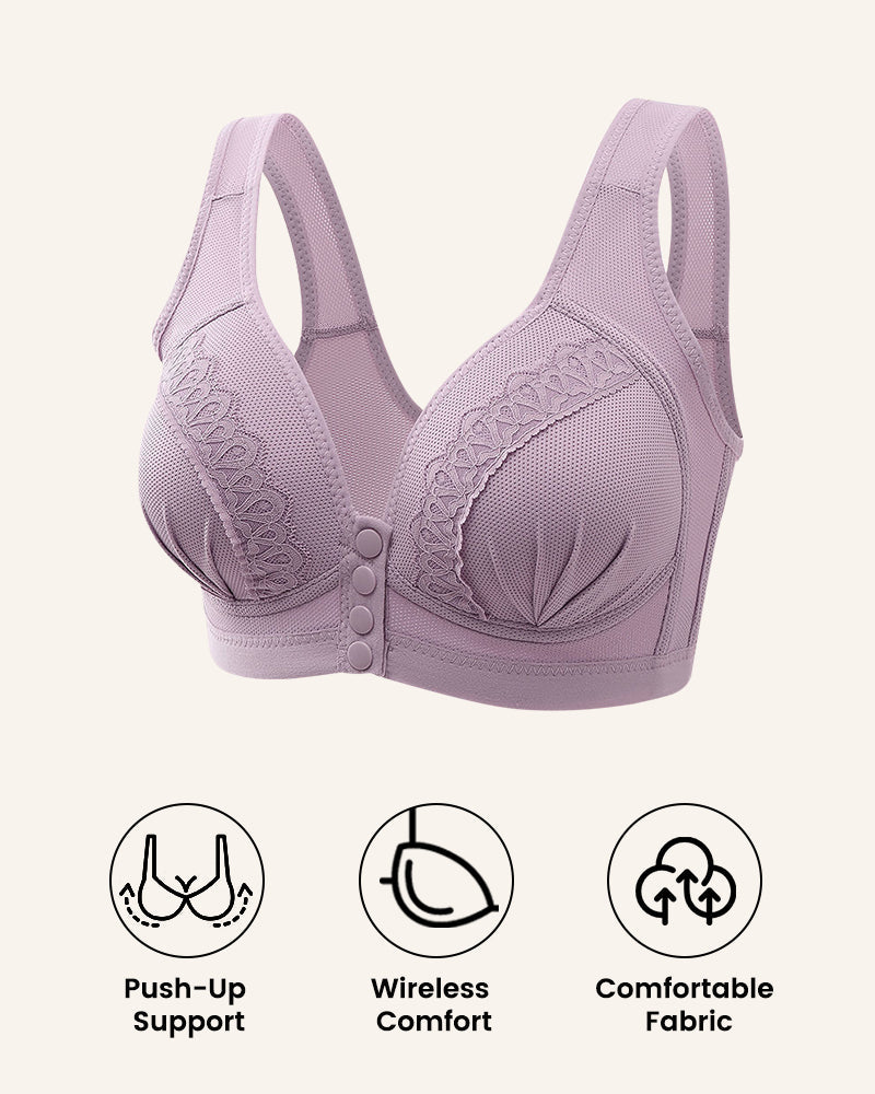 Front Button Breathable Skin-Friendly Cotton Bra-Purple