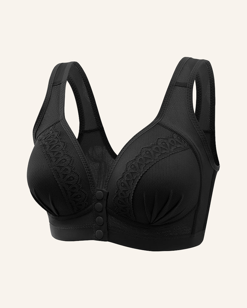 Front Button Breathable Skin-Friendly Cotton Bra-Black