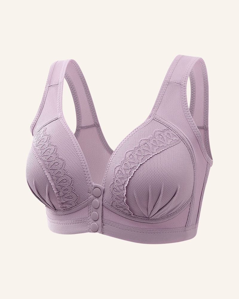 Front Button Breathable Skin-Friendly Cotton Bra-Purple