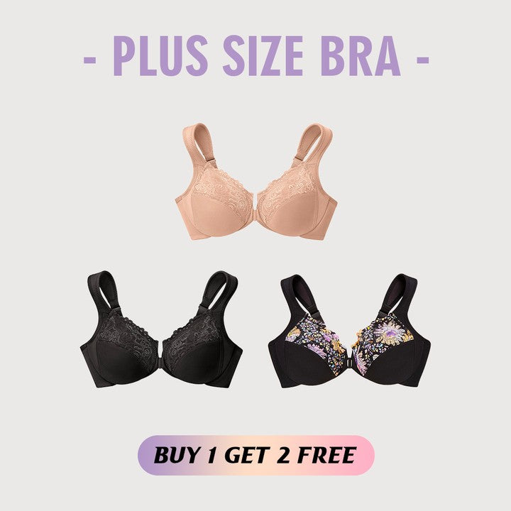 ELIZABETH®FRONT CLOSURE PLUS SIZE FULL COVERAGE LACE BRA(BUY 1 GET 2 FREE)(3PACK)