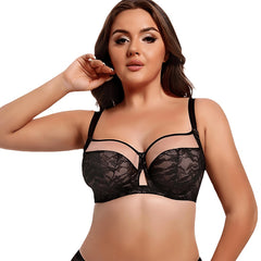 Large Size, Large Cup, Ultra-Thin Lace Bra with Underwire, Big Breasts