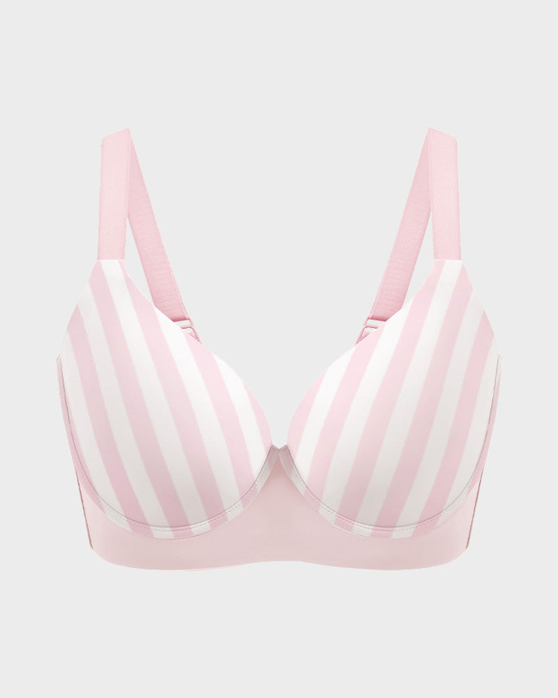 Back Smoothing Push-Up Plunge Bra Pink Stripe