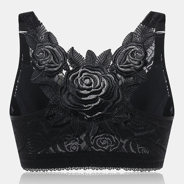 ELIZABETH® Front Fastening '5D' Stereoscopic Rose Embroidery Bra(BUY 1 GET 2 FREE)-Black