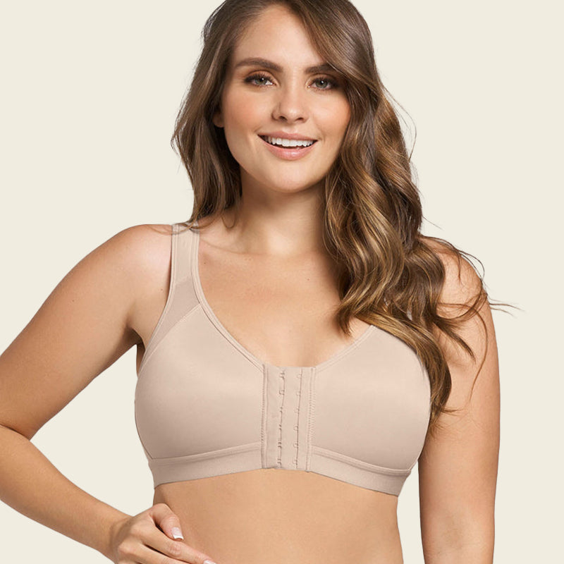 Women's Plus Size Back-Hook Longline Posture Bra, With Embroidery - Nude,  52 DD/E