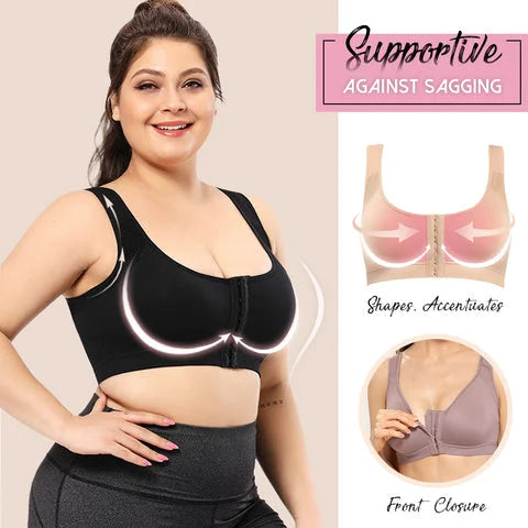 Adjustable Chest Brace Support Multifunctional Bra Full Coverage Front  Closure X Back Non Padded Wireless Posture Bra Plus Size